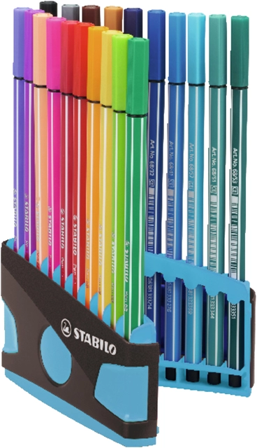 Een Viltstift STABILO Pen 68/20 ColorParade in antraciet/turquoise etui medium assorti etui à 20 stuks koop je bij VHK Kantoorartikelen