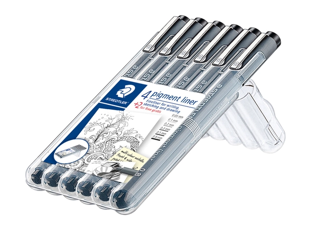 Een Fineliner Staedtler Pigment 308 zwart set 4+2 gratis koop je bij Hoekmankantoorartikelen.nl