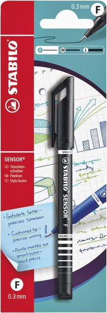 Een Fineliner STABILO Sensor 10198 fijn zwart blister à 1 stuk koop je bij VHK Kantoorartikelen