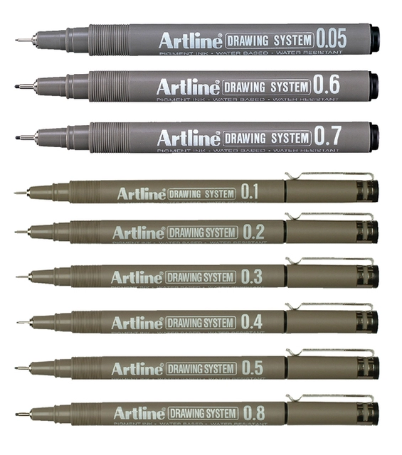 Een Fineliner Artline technisch etui met 0.1-0.3-0.5-0.7mm zwart koop je bij Hoekmankantoorartikelen.nl