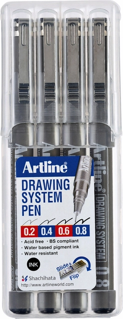 Een Fineliner Artline technisch etui met 0.2-0.4-0.6-0.8mm zwart koop je bij VHK Kantoorartikelen