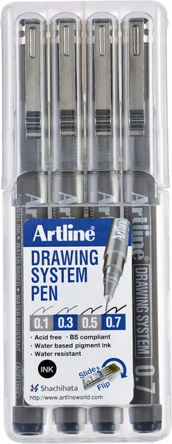 Een Fineliner Artline technisch etui met 0.1-0.3-0.5-0.7mm zwart koop je bij Hoekmankantoorartikelen.nl