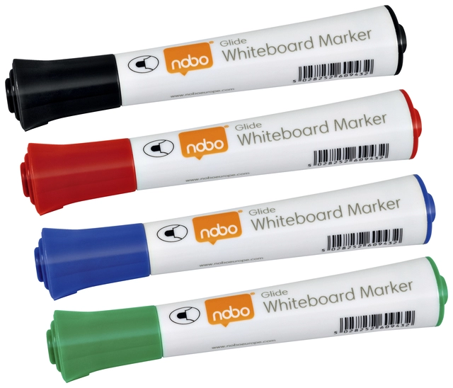 Een Viltstift Nobo whiteboard Glide rond assorti 3mm 4st koop je bij VHK Kantoorartikelen