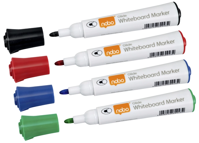 Een Viltstift Nobo whiteboard Glide rond assorti 3mm 4st koop je bij VHK Kantoorartikelen