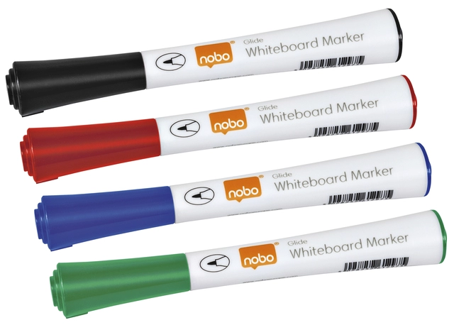 Een Viltstift Nobo whiteboard Glide rond assorti 1mm 4st koop je bij VHK Kantoorartikelen