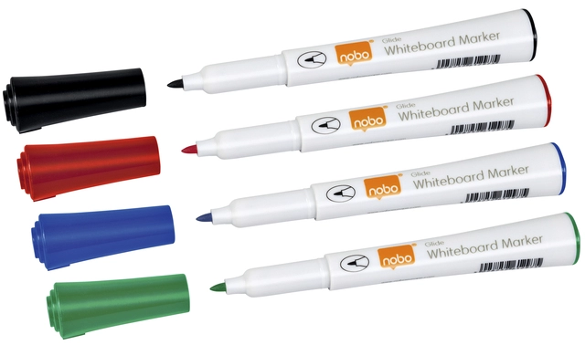 Een Viltstift Nobo whiteboard Glide rond assorti 1mm 4st koop je bij VHK Kantoorartikelen