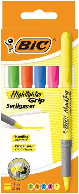 Een Markeerstift Bic grip assorti etui à 5 stuks koop je bij VHK Kantoorartikelen