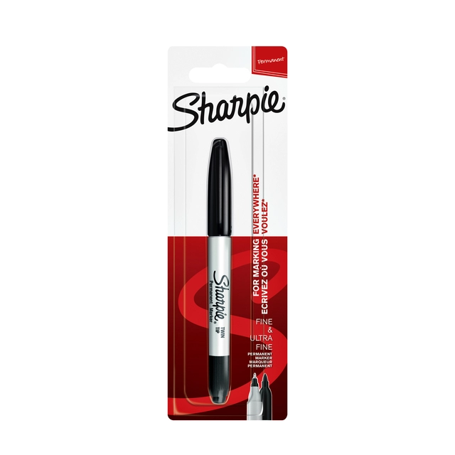 Een Viltstift Sharpie rond Twin tip ultra fijn & fijn zwart blister à 1 stuk koop je bij VHK Kantoorartikelen