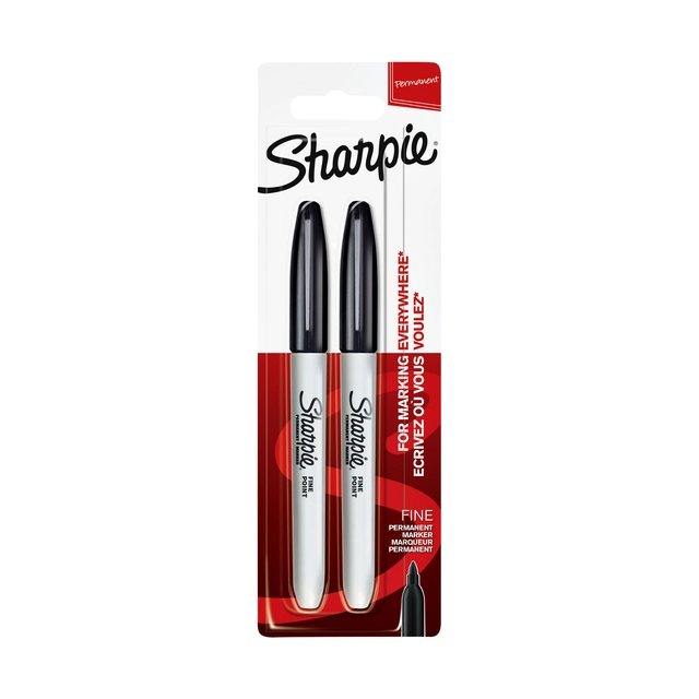 Een Viltstift Sharpie rond fijn zwart blister à 2 stuks koop je bij VHK Kantoorartikelen