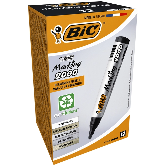 Een Viltstift Bic 2000 ecolutions rond large zwart koop je bij VHK Kantoorartikelen