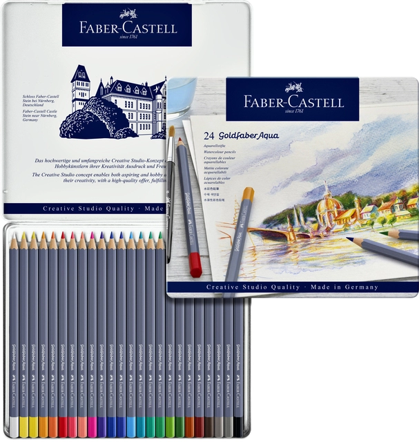 Een Kleurpotloden Faber-Castell Goldfaber aquarel assorti blik à 24 stuks koop je bij VHK Kantoorartikelen