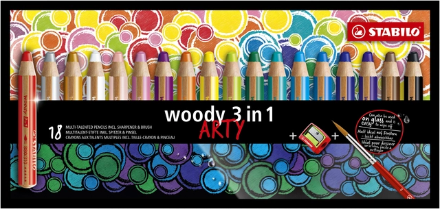 Een Kleurpotloden STABILO 880 woody 3 in 1 Arty incl puntenslijper en penseel assorti etui à 18 stuks koop je bij VHK Kantoorartikelen