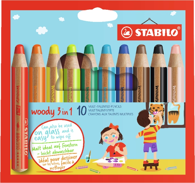 Een Kleurpotloden STABILO 880 woody 3 in 1 assorti etui à 10 stuks koop je bij Hoekmankantoorartikelen.nl