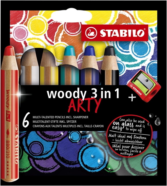 Een Kleurpotloden STABILO 880 woody 3 in 1 Arty inclusief puntenslijper assorti etui à 6 stuks koop je bij Hoekmankantoorartikelen.nl