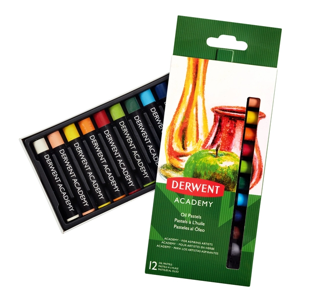 Een Oliepastel Derwent Academy blister à 12 stuks assorti koop je bij VHK Kantoorartikelen