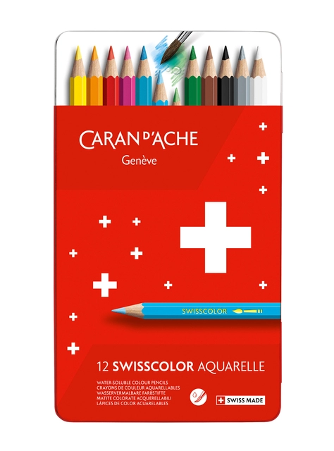 Een Kleurpotloden Caran d'Ache Swisscolor aquarel 12stuks ass. koop je bij Hoekmankantoorartikelen.nl