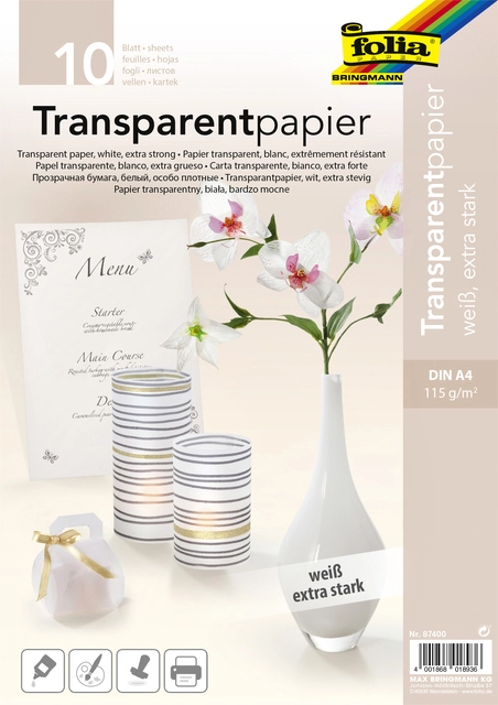 Een Transparant papier Folia A4 115gr 10 vel wit koop je bij Hoekmankantoorartikelen.nl