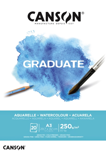 Een Aquarelblok Canson Graduate A3 250gr 20vel koop je bij VHK Kantoorartikelen