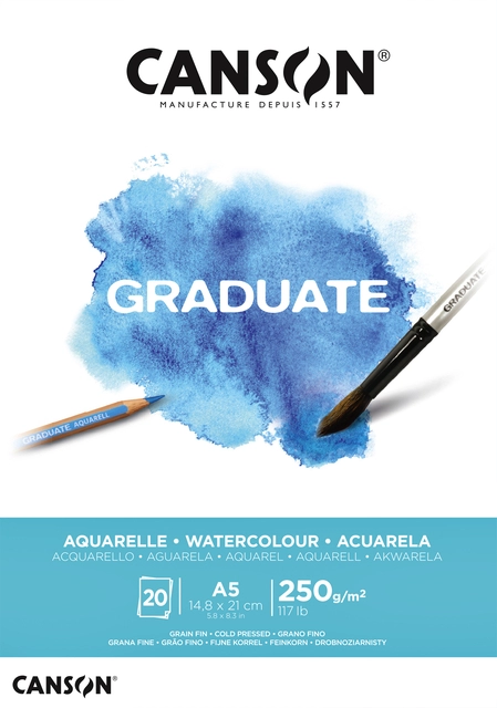 Een Aquarelblok Canson Graduate A5 250gr 20vel koop je bij VHK Kantoorartikelen