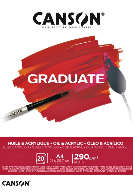 Een Olie Acrylblok Canson Graduate A4 290gr 20vel koop je bij VHK Kantoorartikelen