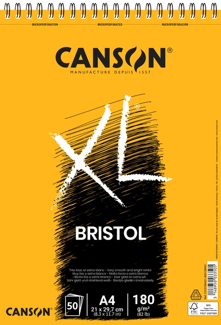 Een Tekenblok Canson XL Bristol A4 50 vel 180gr koop je bij Hoekmankantoorartikelen.nl