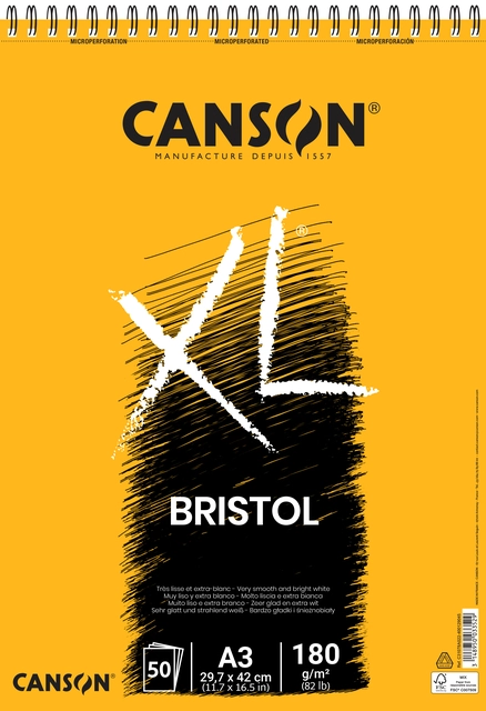 Een Tekenblok Canson XL Bristol A3 50 vel 180gr koop je bij Hoekmankantoorartikelen.nl