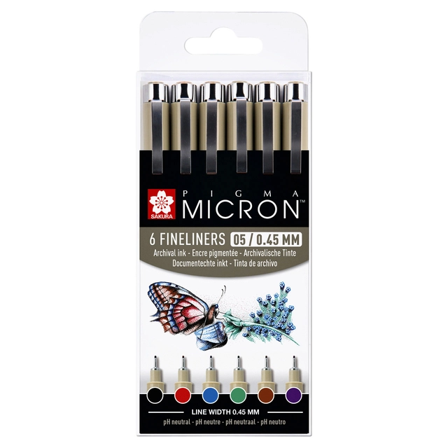 Een Fineliner Sakura Pigma Micron 05 basic set 6 kleuren koop je bij VHK Kantoorartikelen