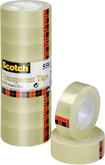 Een Plakband Scotch 550 19mmx33m transparant 8 rolllen koop je bij Hoekmankantoorartikelen.nl