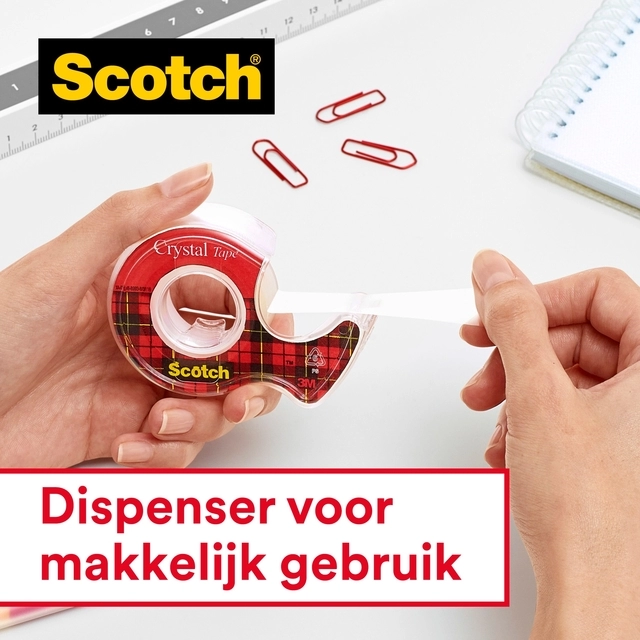 Een Plakband Scotch Crystal 600 19mmx25m transparant + handdispenser koop je bij Hoekmankantoorartikelen.nl