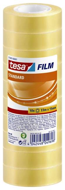 Een Plakband tesafilm® Standaard 33mx15mm krimp transparant 10 rollen koop je bij VHK Kantoorartikelen