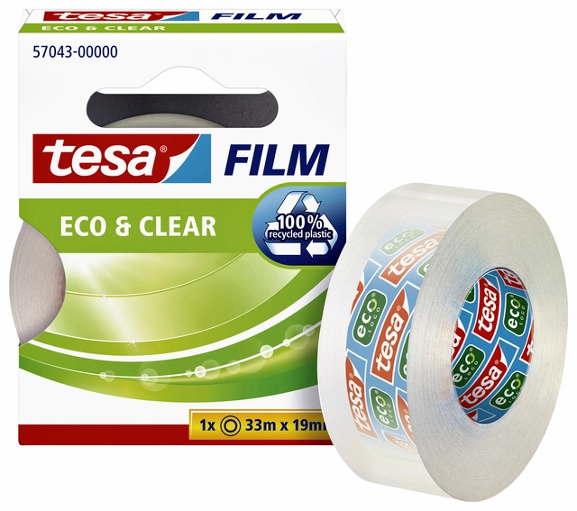 Een Plakband tesafilm® Eco & Clear 33mx19mm transparant koop je bij Hoekmankantoorartikelen.nl