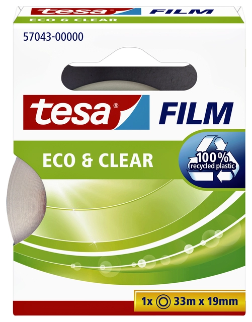 Een Plakband tesafilm® Eco & Clear 33mx19mm transparant koop je bij Hoekmankantoorartikelen.nl