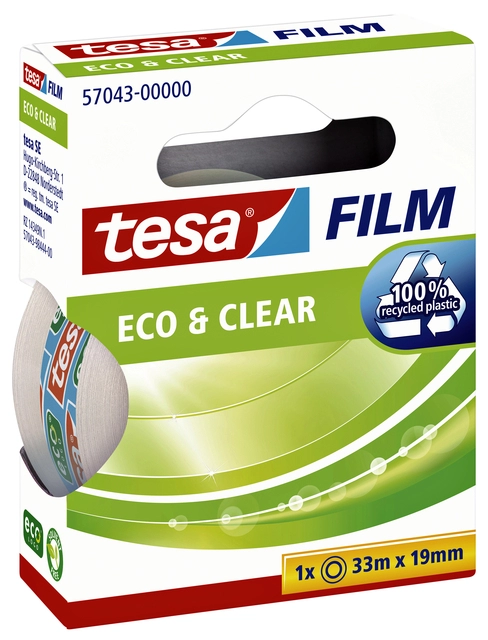 Een Plakband tesafilm® Eco & Clear 33mx19mm transparant koop je bij Hoekmankantoorartikelen.nl