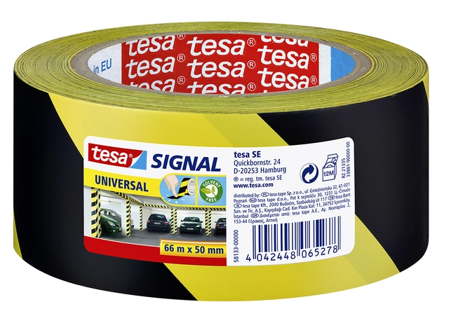 Een Waarschuwings- en markeringstape tesa® Signal Universal 66mx50mm geel/zwart koop je bij VHK Kantoorartikelen