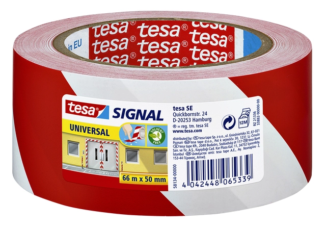 Een Waarschuwings- en markeringstape tesa® Signal Universal 66mx50mm rood/wit koop je bij VHK Kantoorartikelen