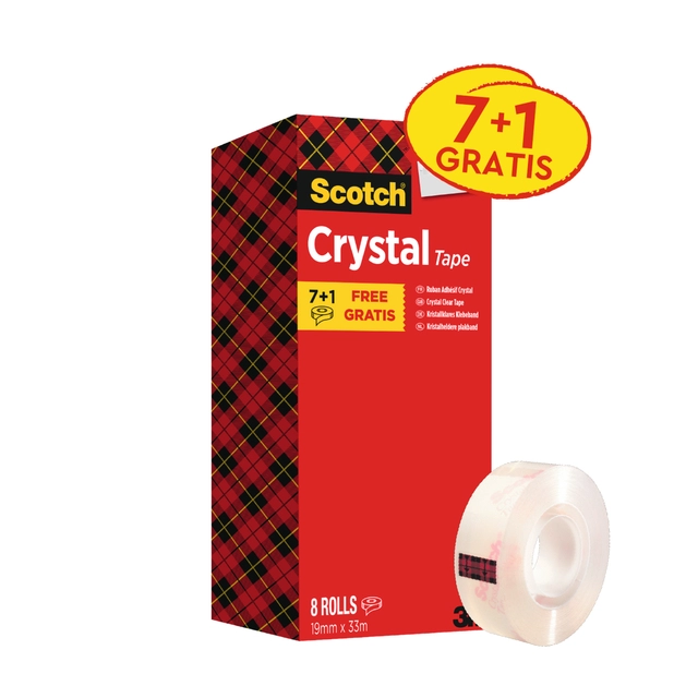 Een Plakband Scotch Crystal 600 19mmx33m transparant 7+1 gratis koop je bij Hoekmankantoorartikelen.nl