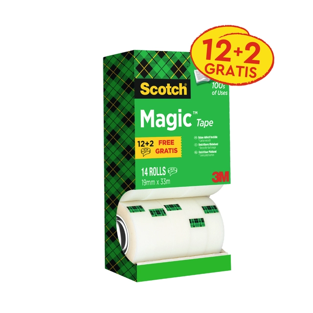 Een Plakband Scotch Magic 810 19mmx33m onzichtbaar mat 12+2 gratis koop je bij VHK Kantoorartikelen