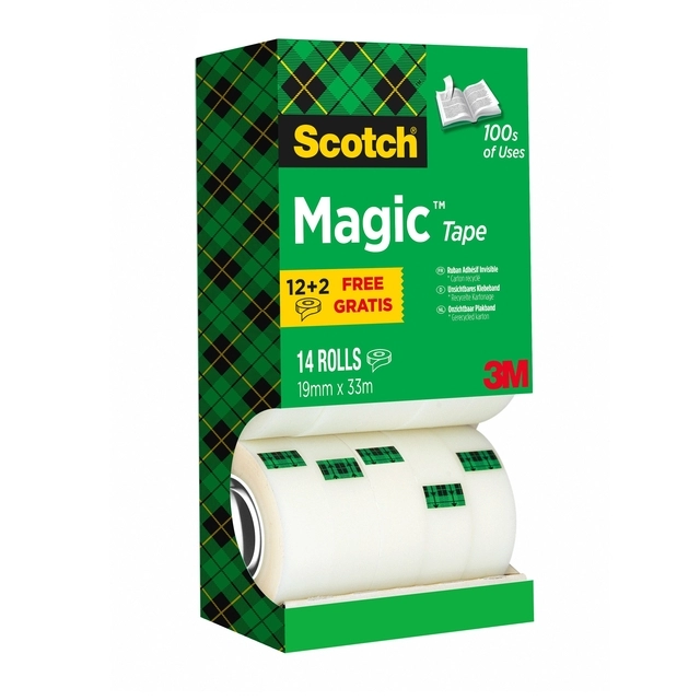 Een Plakband Scotch Magic 810 19mmx33m onzichtbaar mat 12+2 gratis koop je bij VHK Kantoorartikelen