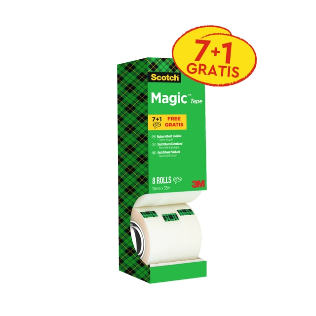 Een Plakband Scotch Magic 810 19mmx33m onzichtbaar mat 7+1 gratis koop je bij VHK Kantoorartikelen