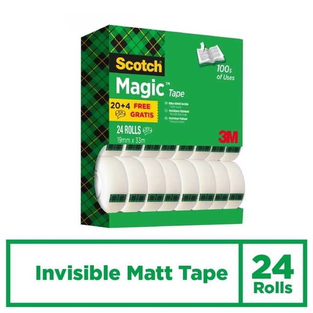 Een Plakband Scotch Magic 810 19mmx33m onzichtbaar mat 20+4 gratis koop je bij VHK Kantoorartikelen