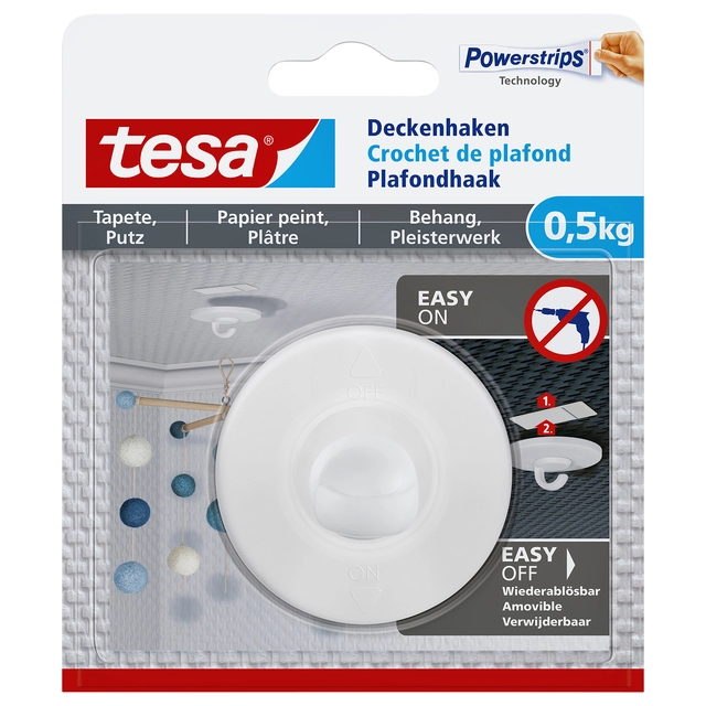 Een Plafondhaak tesa® behang & pleisterwerk zelfklevend 0,5 kg koop je bij Hoekmankantoorartikelen.nl