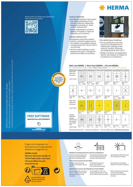 Een Etiket HERMA 9543 210x297mm weerbestendig wit 40stuks koop je bij VHK Kantoorartikelen