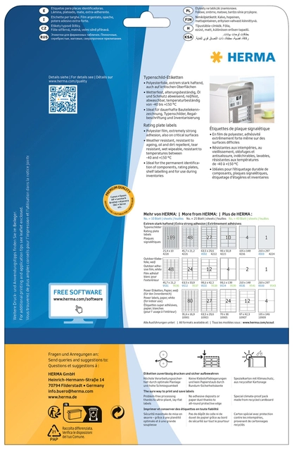 Een Etiket HERMA 4222 63.5x29.6mm weerbestendig zilver 675stuks koop je bij VHK Kantoorartikelen
