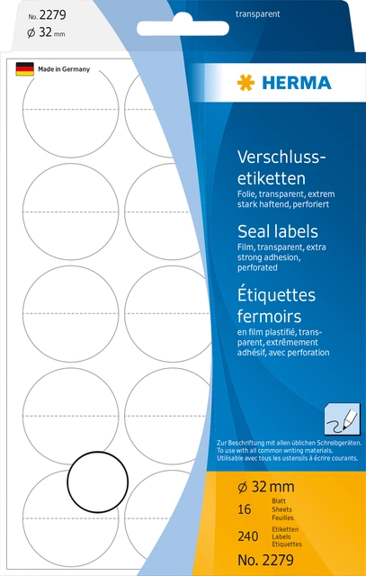 Een Etiket HERMA 2279 32mm transparant 240 etiketten koop je bij Hoekmankantoorartikelen.nl