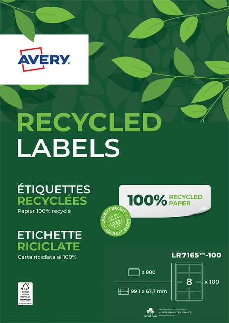 Een Etiket Avery LR7165-100 99.1x67.7mm recycled wit 800stuks koop je bij VHK Kantoorartikelen