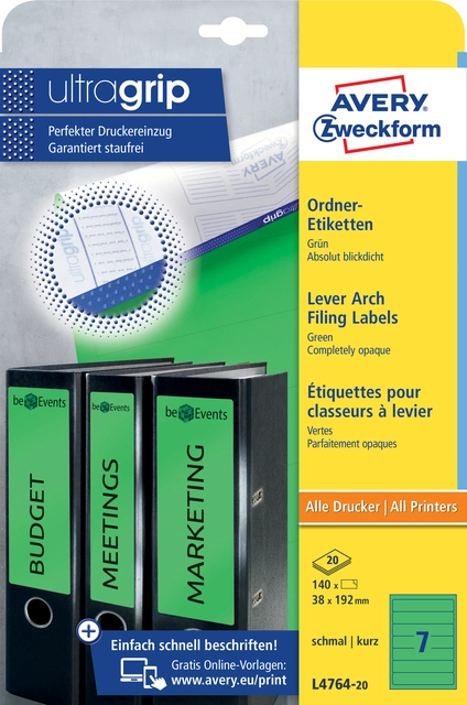 Een Rugetiket Avery Zweckform smal 38x192mm zelfklevend groen koop je bij VHK Kantoorartikelen