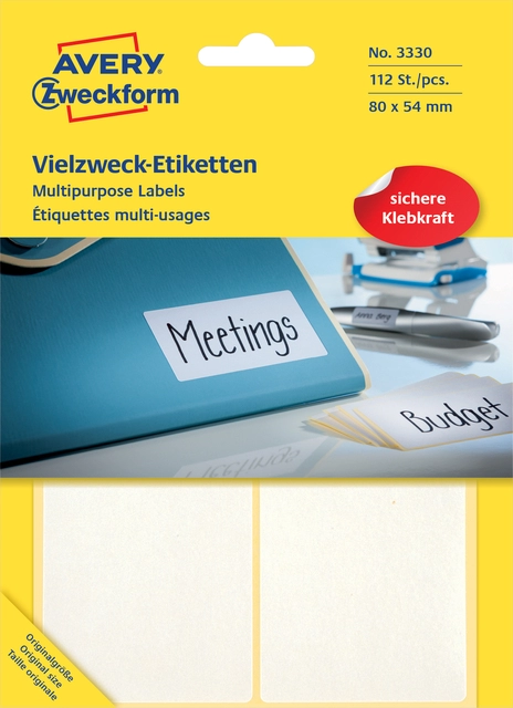 Een Etiket Avery Zweckform 3330 80x54mm wit 112stuks koop je bij Hoekmankantoorartikelen.nl