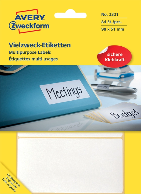 Een Etiket Avery Zweckform 3331 98x51mm wit 84stuks koop je bij Hoekmankantoorartikelen.nl