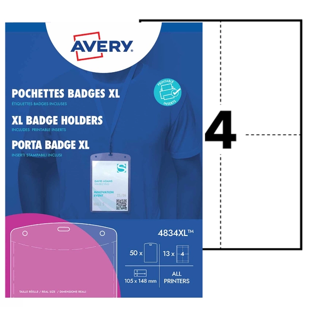 Een Badge Avery 4834 A6 hoes + insteekkaarten 10 stuks koop je bij Hoekmankantoorartikelen.nl