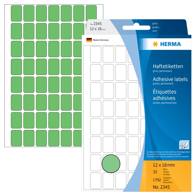 Een Etiket HERMA 2345 12x18mm groen 1792stuks koop je bij Hoekmankantoorartikelen.nl